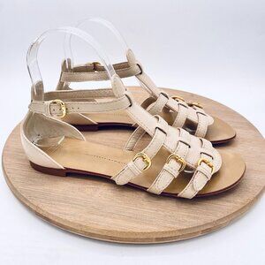 Giuseppe Zanotti Sandals Womens 7.5 37.5 Beige Leather Strappy Peep Italy